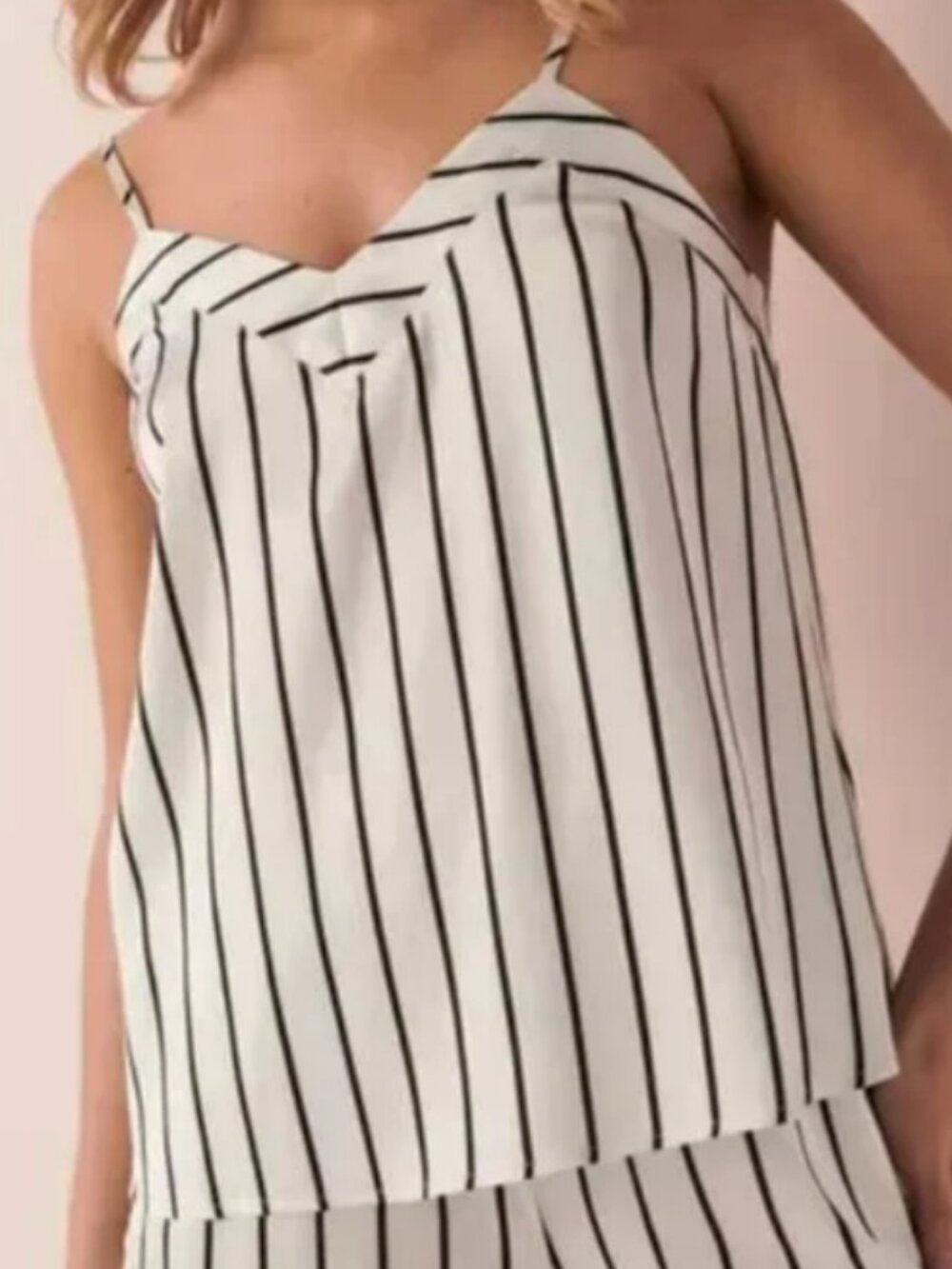 LA VIE EN ROSE V Shaped Back Striped Satin Cami